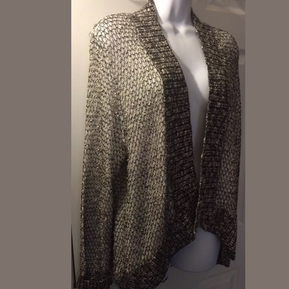 CHICOS Black White Mixed Knit Open front cardigan sweater Layering Piece Classic - Picture 2 of 9